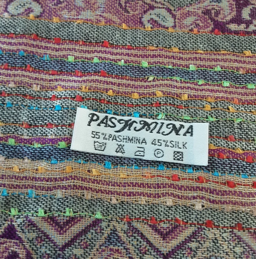 Water PASHMINA Purple | Gray Paisley Floral Wool | Silk Blend Shawl Sz 78